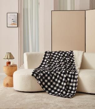 Black and White Plaid - Footed Flannel Throw